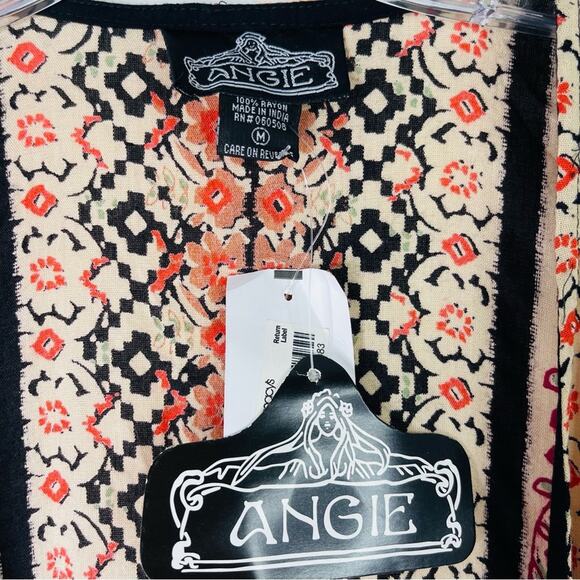 NEW Angie pink black red floral boho cropped open kaftan medium - Picture 7 of 7